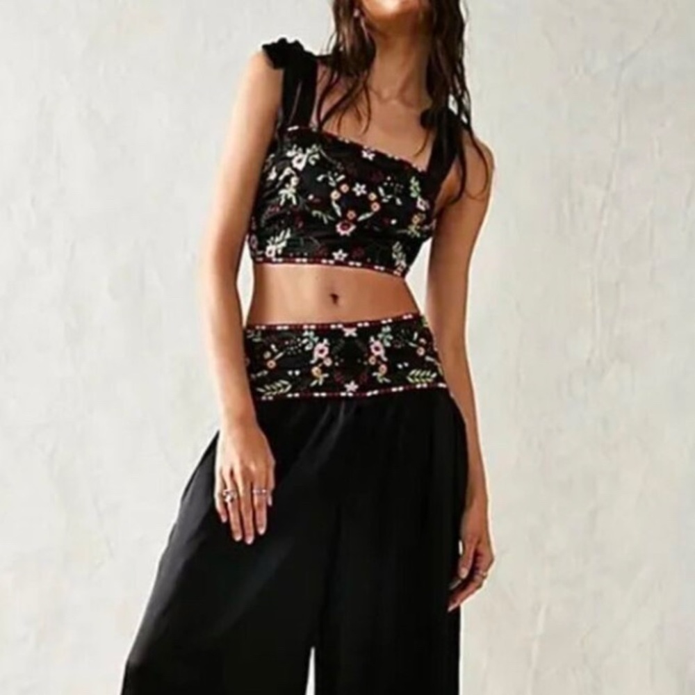 Free People Embroidered Pants and Crop Top Set